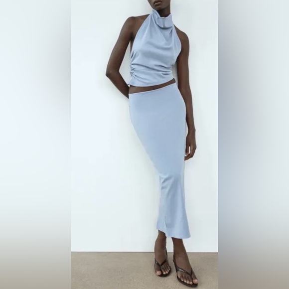 Zara Dresses & Skirts - Zara Long Pencil Skirt with Slit in light sage green - Size Small